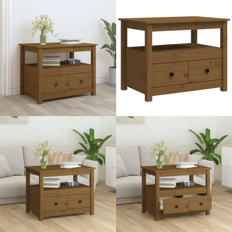 VidaXL Salontafel 71x49x55 cm massief grenenhout honingbruin Salontafel Salontafels Tafel Bijzettafel