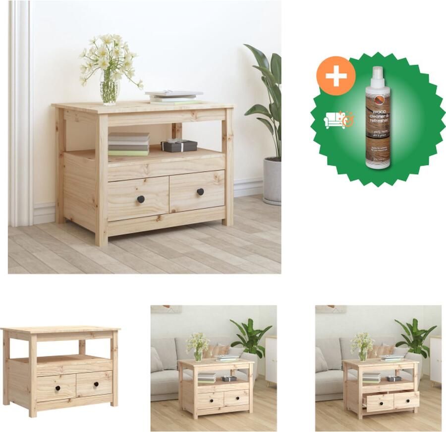 VidaXL Salontafel Grenenhout Bijzettafel 71 x 49 x 55 cm Opbergruimte Tafel Inclusief Houtreiniger en verfrisser