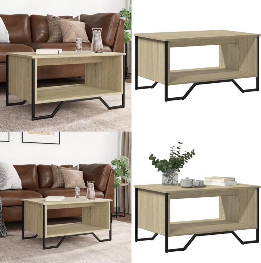 VidaXL Salontafel 75x51x40 cm bewerkt hout sonoma eikenkleurig Salontafel Salontafels Bijzettafel Woonkamertafel