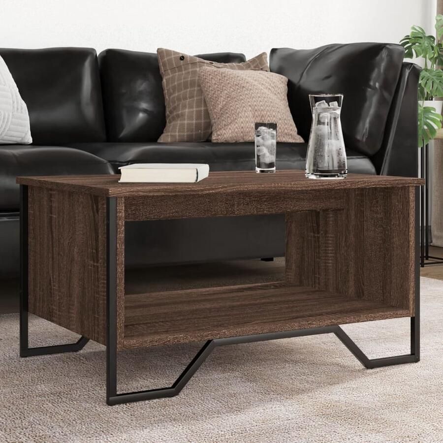 VidaXL Salontafel 75x51x40 cm Bruin Eikenkleur Salontafel Houten Salontafel Salontafels Living Room Furniture Coffee Table Side Table Design Meubilair Modern Meubilair Bruine Eiken Kleur Compact Tafellaar - Foto 2