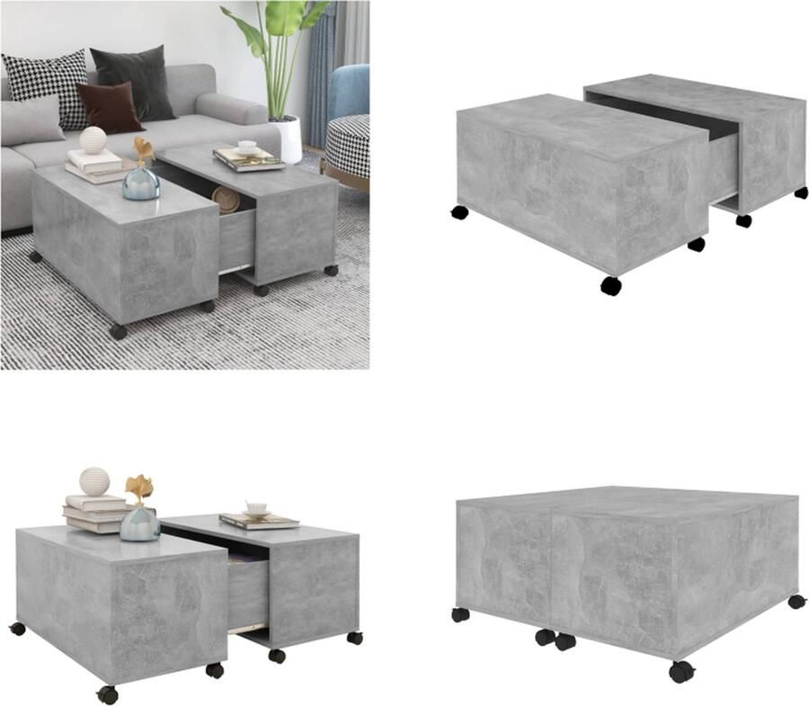 VidaXL Salontafel 75x75x38 cm spaanplaat betongrijs Salontafel Salontafels Koffietafel Koffietafels