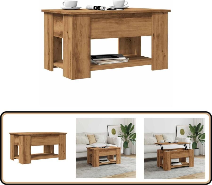 VidaXL Salontafel 79x49x41 cm Bewerkt hout Eiken Salontafel Salontafels Opklapbare Salontafel Bijzettafel