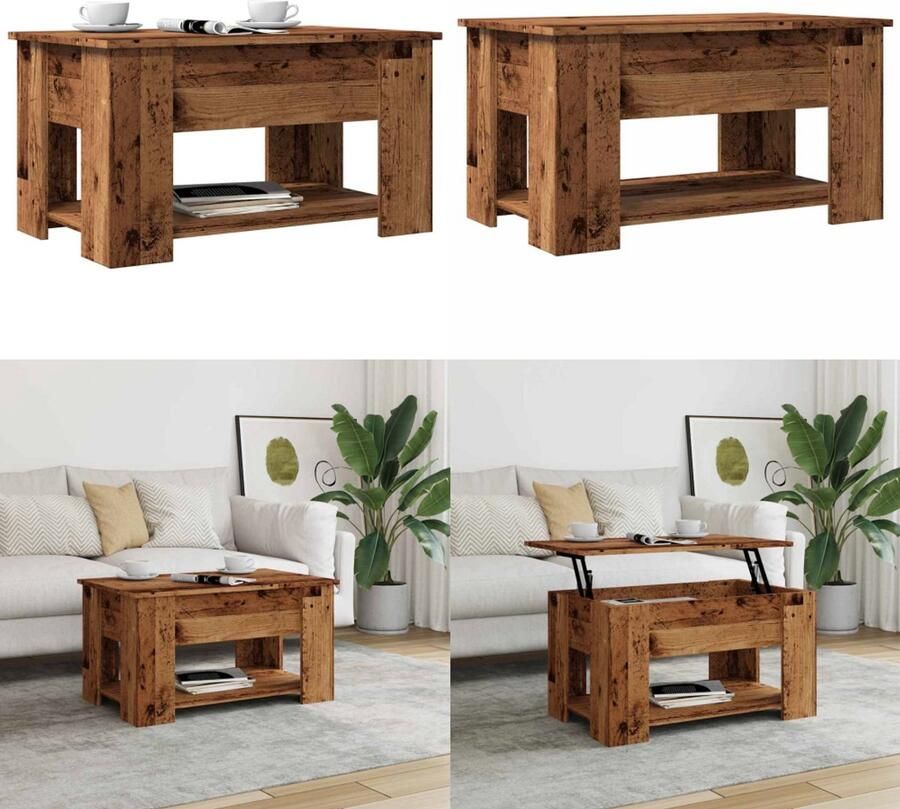 VidaXL Salontafel 79x49x41 cm bewerkt hout oud houtkleurig Salontafel Salontafels Opklapbare Salontafel Bijzettafel