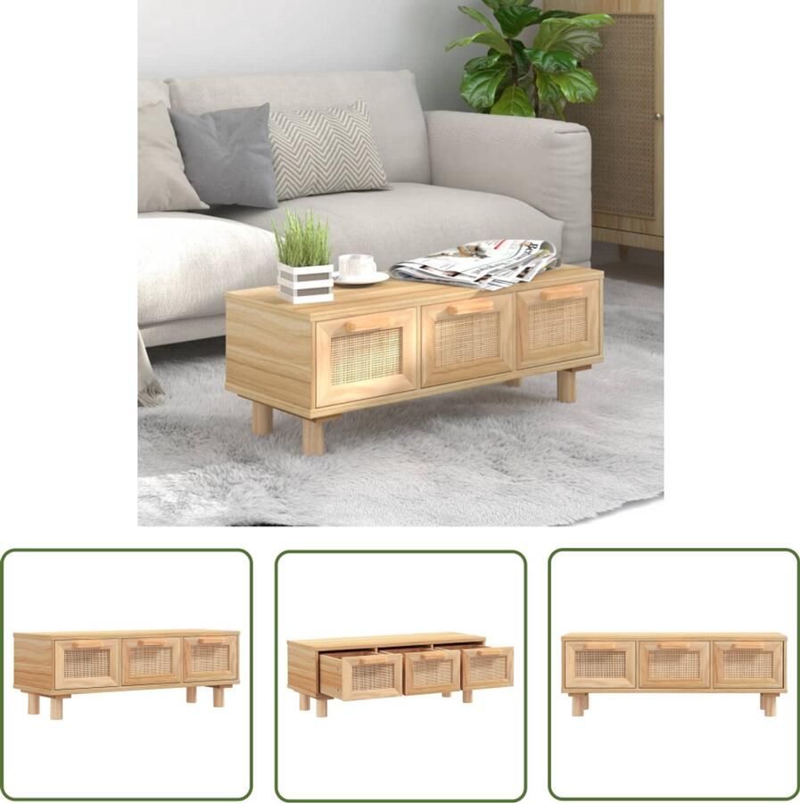 VidaXL Salontafel 80x40x30 cm Hout en Rattan Bruin Salontafel Tweedehands Meubels Vintage Meubelen Koffietafel Bijzettafel Livingroom Furniture Wooden Coffee Table Brown Furniture