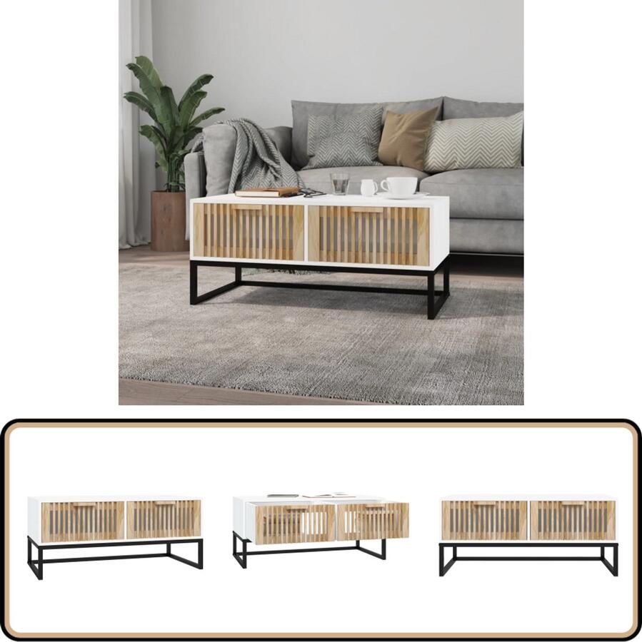 VidaXL Salontafel 80x40x35 cm Wit Hout en IJzer Salontafel Bijzettafel Houten Tafel Witte Tafel Design Tafel