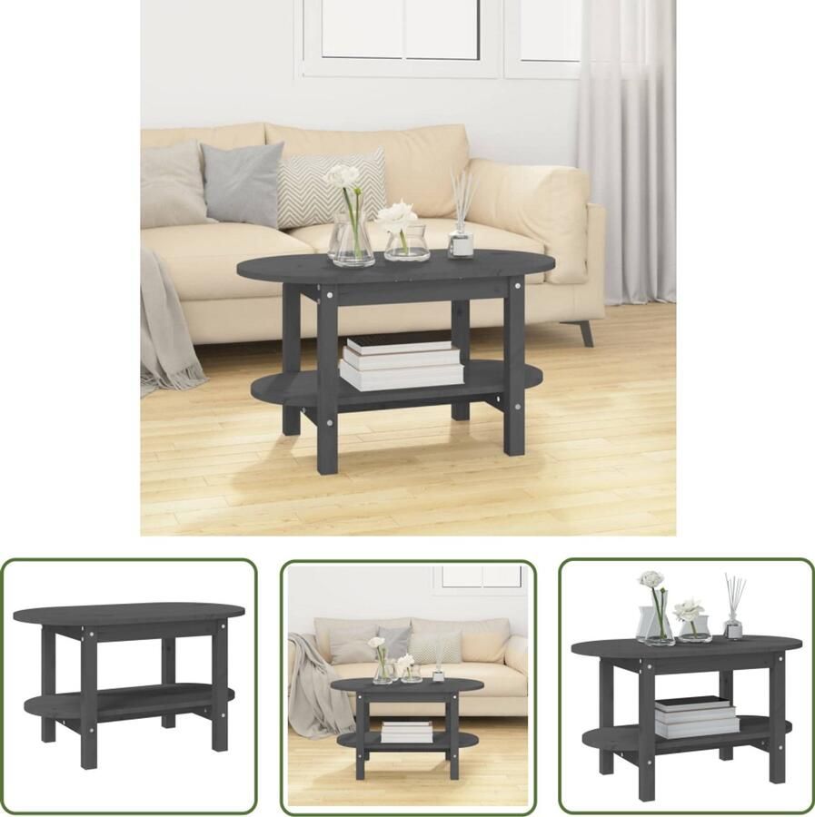 The Living Store Klassieke Houten Salontafel Grijs 80 x 45 x 45 cm Massief Grenenhout Salontafel Hout Meubel Grenoble Meubilair Vintage Salontafel Design Salontafel - Foto 2