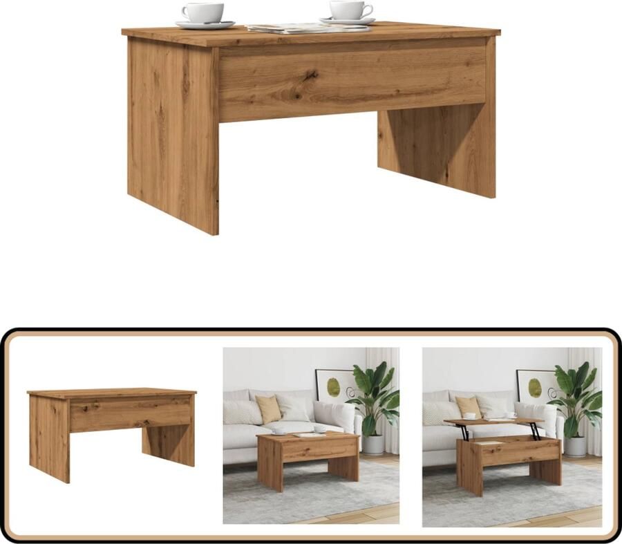The Living Store Salontafel 80x50 5x41 5 cm bewerkt hout artisanaal eikenkleurig Salontafel Lift Top Tafel Multifunctionele Tafel Houten Salontafel Eiken Kleurige Tafel - Foto 2