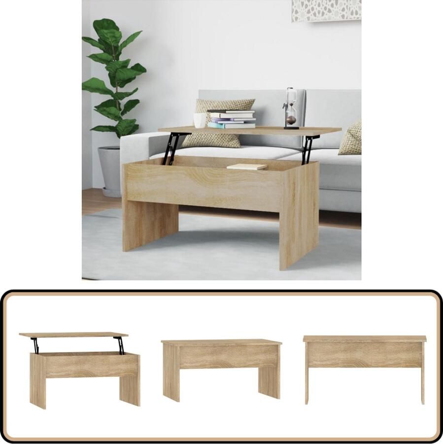 The Living Store Salontafel Lift-Top Sonoma Eiken 80 x 50.5 x 41.5 cm Ruimtebesparend Salontafel Houten Salontafel Liftable Salontafel Multifunctionele Salontafel Kleine Salontafel - Foto 3