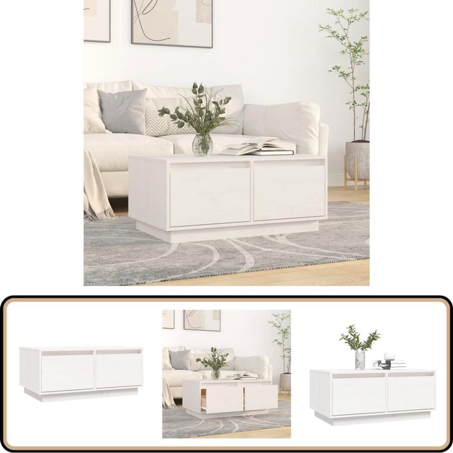 VidaXL Salontafel 80x50x35 cm Wit Grenenhout Salontafel Bijzettafel Hout Meubel Grenenhouten Meubilair Witte Salontafel
