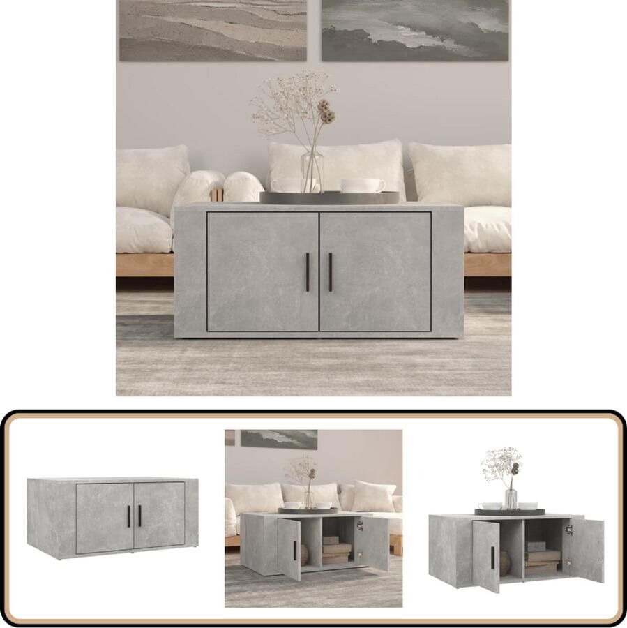 VidaXL Salontafel 80x50x36 cm Bewerkt hout Grijs Salontafel Bijzettafel Houten Salontafel Beton Grijs Design Salontafel