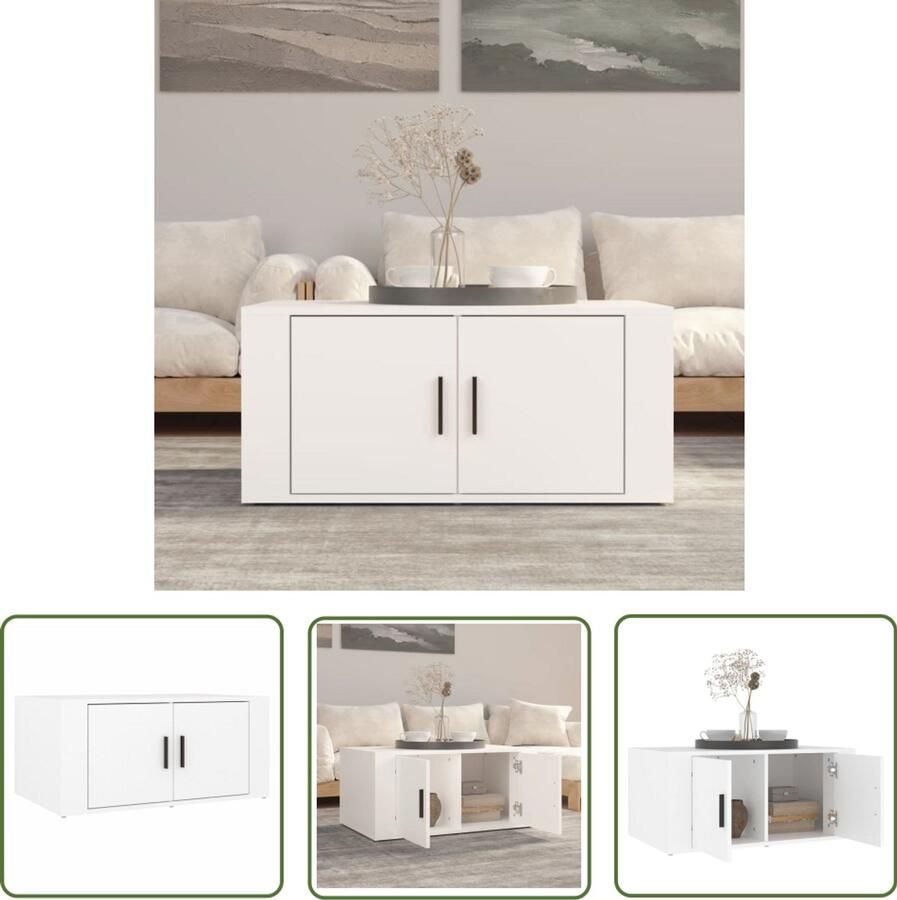 VidaXL Salontafel 80x50x36 cm Bewerkt hout Wit Salontafel Bijzettafel Houten Salontafel Witte Salontafel Met Lade Opbergruimte