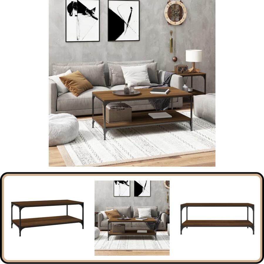 VidaXL Salontafel 80x50x40 cm Bruin Eiken Hout Staal Industriele Salontafel Industrieel Houten Salontafel Metalen Salontafel Bijzettafel Tv Tafeltje Koffietafel Living Accessoires Interieurdecoratie