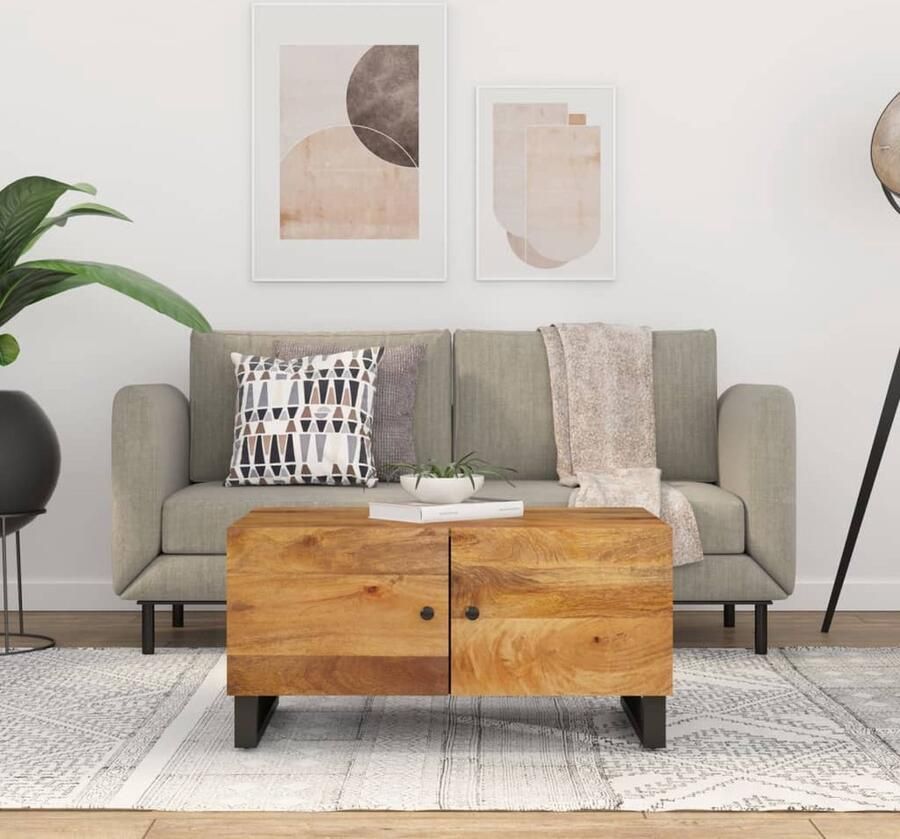 VidaXL Salontafel 80x50x40 cm Mangohout & Metaal Salontafel Mangohouten Salontafel Bijzettafel Opbergruimte Kastdeur Bruine Salontafel - Foto 2