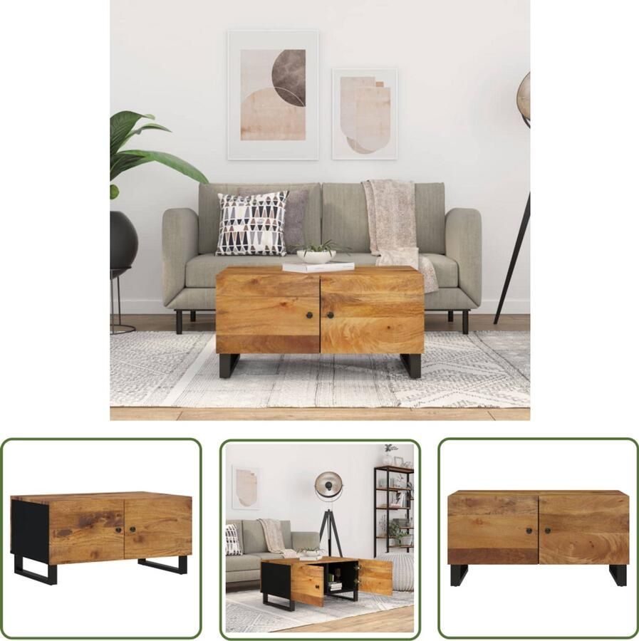 VidaXL Salontafel 80x50x40 cm Mangohout & Metaal Salontafel Mangohouten Salontafel Bijzettafel Opbergruimte Kastdeur Bruine Salontafel