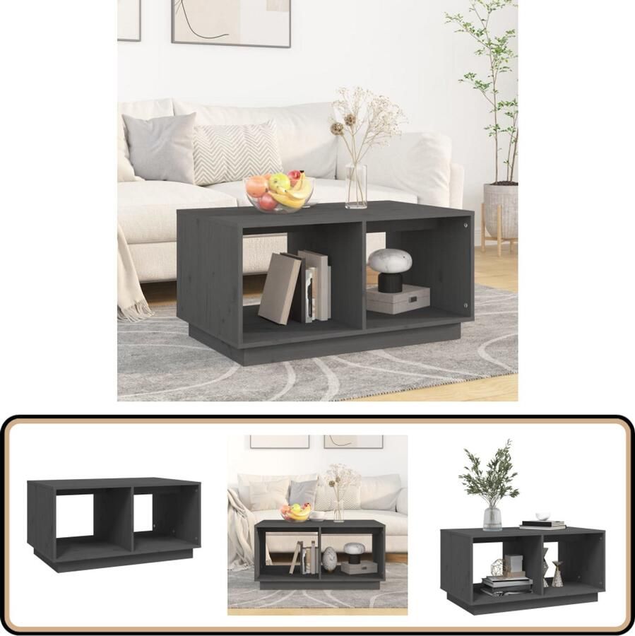 VidaXL Salontafel 80x50x40 cm Massief Grenenhout Grijs Salontafel Bijzettafel Hout Grenenhout Grijs Design Modern Livingroom