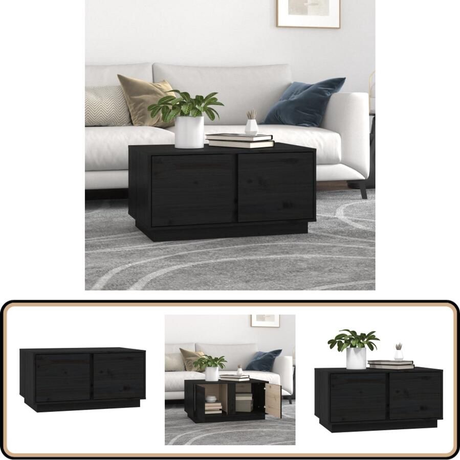 VidaXL Salontafel 80x50x40 cm Massief Grenenhout Zwart Salontafel Houten Salontafel Zwarte Salontafel Bijzettafel Opbergruimte