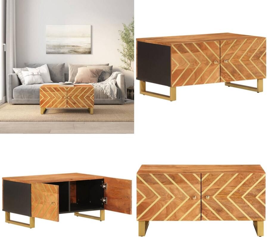 VidaXL Salontafel 80x50x40 cm massief mangohout bruin en zwart Salontafel Salontafels Bijzettafel Banktafel