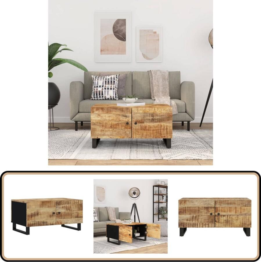 VidaXL Salontafel 80x50x40 cm Massief Mangohout Salontafel Mangohouten Salontafel Bijzettafel Opbergruimte Bruine Salontafel