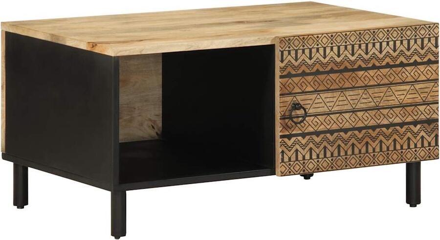 VidaXL Salontafel 80x50x40 cm massief ruw mangohout zwart