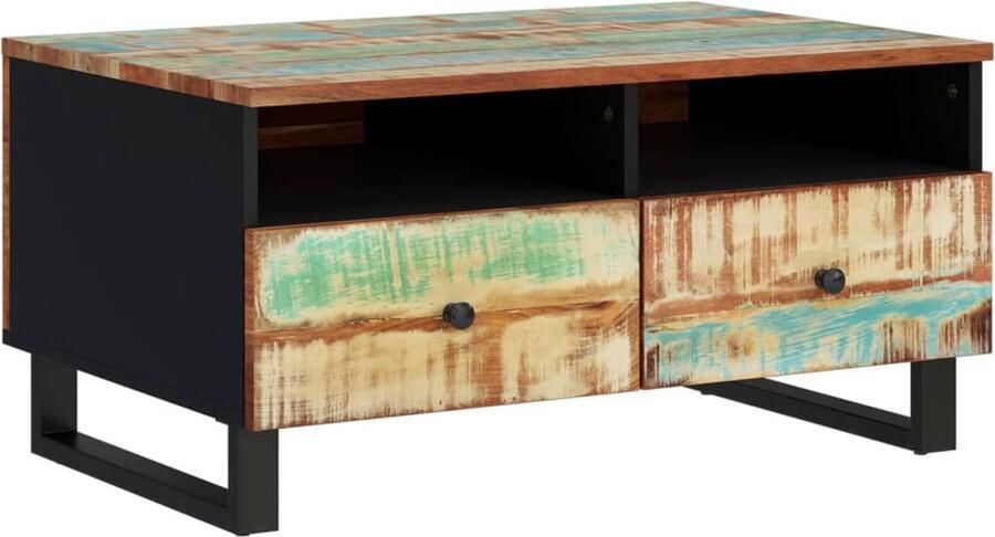 The Living Store Salontafel 80x54x40 cm massief gerecycled hout en bewerkt hout Salontafel Houten Salontafel Vintage Salontafel Industriële Salontafel Recycled Meubilair