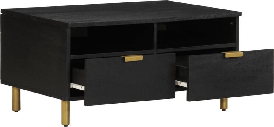 The Living Store Salontafel 80x54x40 cm bewerkt hout zwart Salontafel Houten Salontafel Zwarte Salontafel Industriële Salontafel Multifunctionele Salontafel