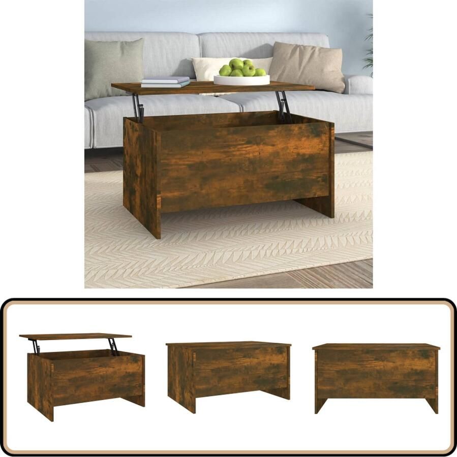 VidaXL Salontafel 80x55 5x41 5 cm Gerookt Eiken Salontafel Lift-top Tafel Houten Salontafel Multifunctionele Tafel Opbergruimte Bruine Salontafel