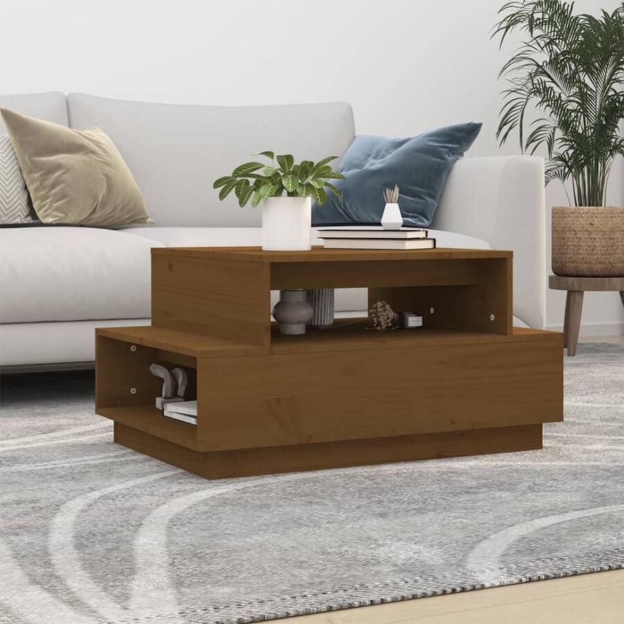 VidaXL Salontafel 80x55x40 5 cm Grenenhout Honingbruin Salontafel Hout Meubel Honingbruine Meubelen Living Room Furniture Koffietafel - Foto 2