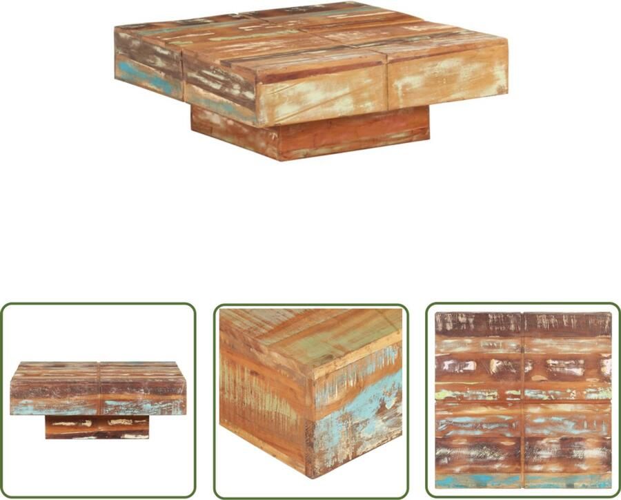 VidaXL Salontafel 80x80x28 cm Gerecycled hout Houten Salontafel Bruin Vintage Tafel Industriële Tafel Hergebruikt Hout Unieke Tafel Rechthoekige Tafel