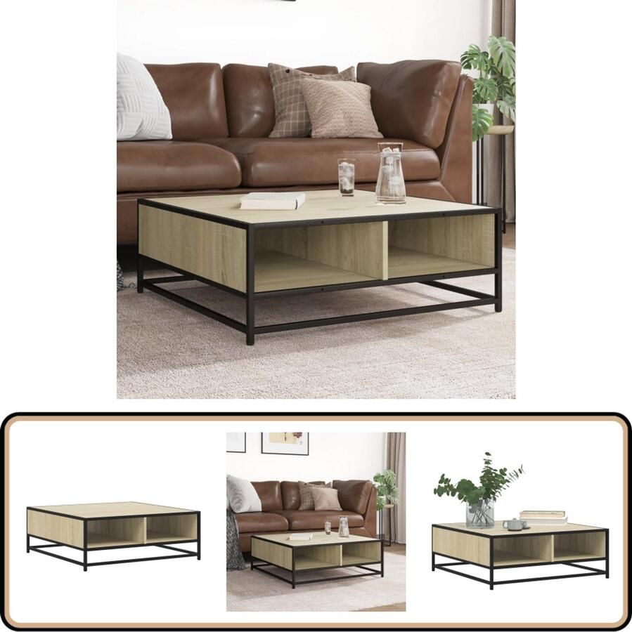 VidaXL Salontafel 80x80x30 cm bewerkt hout en metaal grijs sonoma