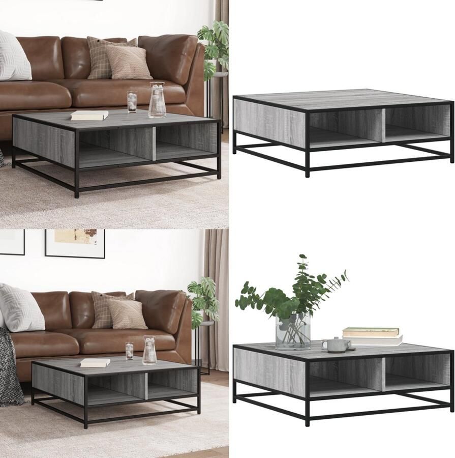 VidaXL Salontafel 80x80x30 cm bewerkt hout en metaal grijs sonoma Salontafel Salontafels Bijzettafel Banktafel