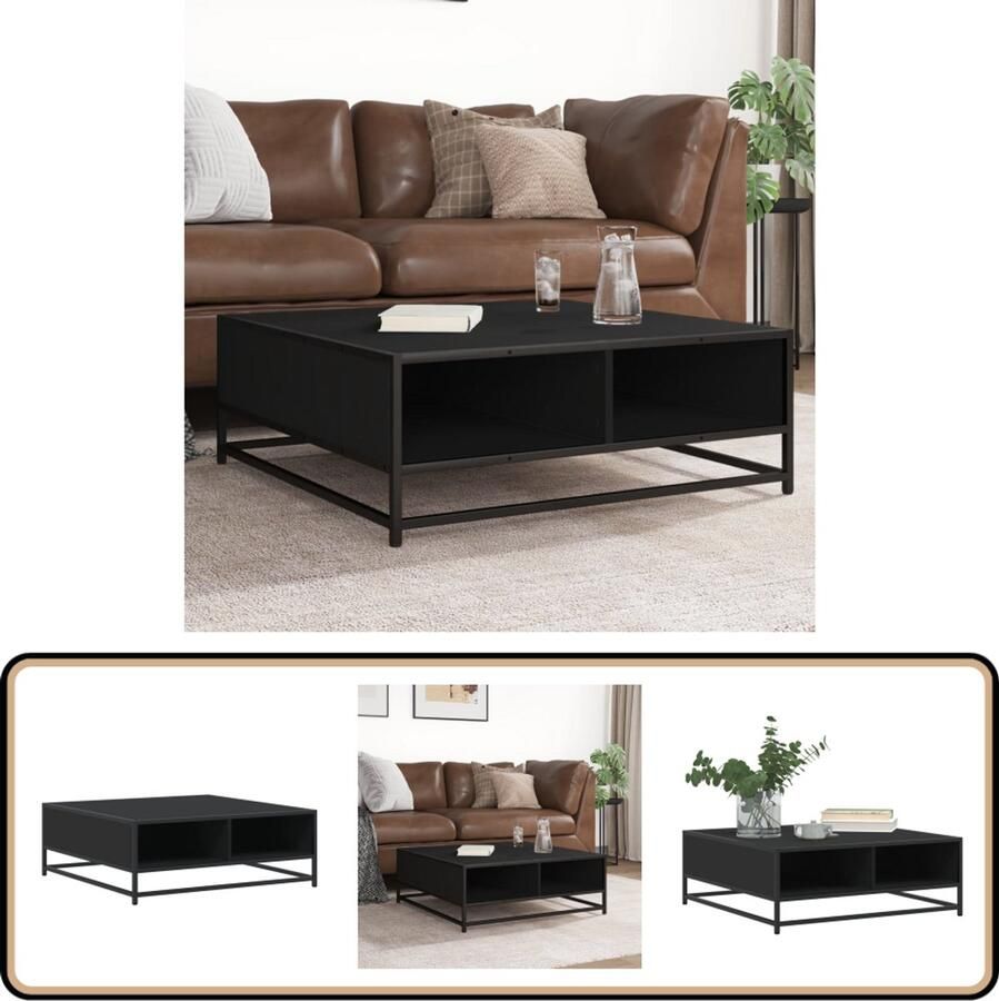 VidaXL Salontafel 80x80x30 cm bewerkt hout en metaal zwart