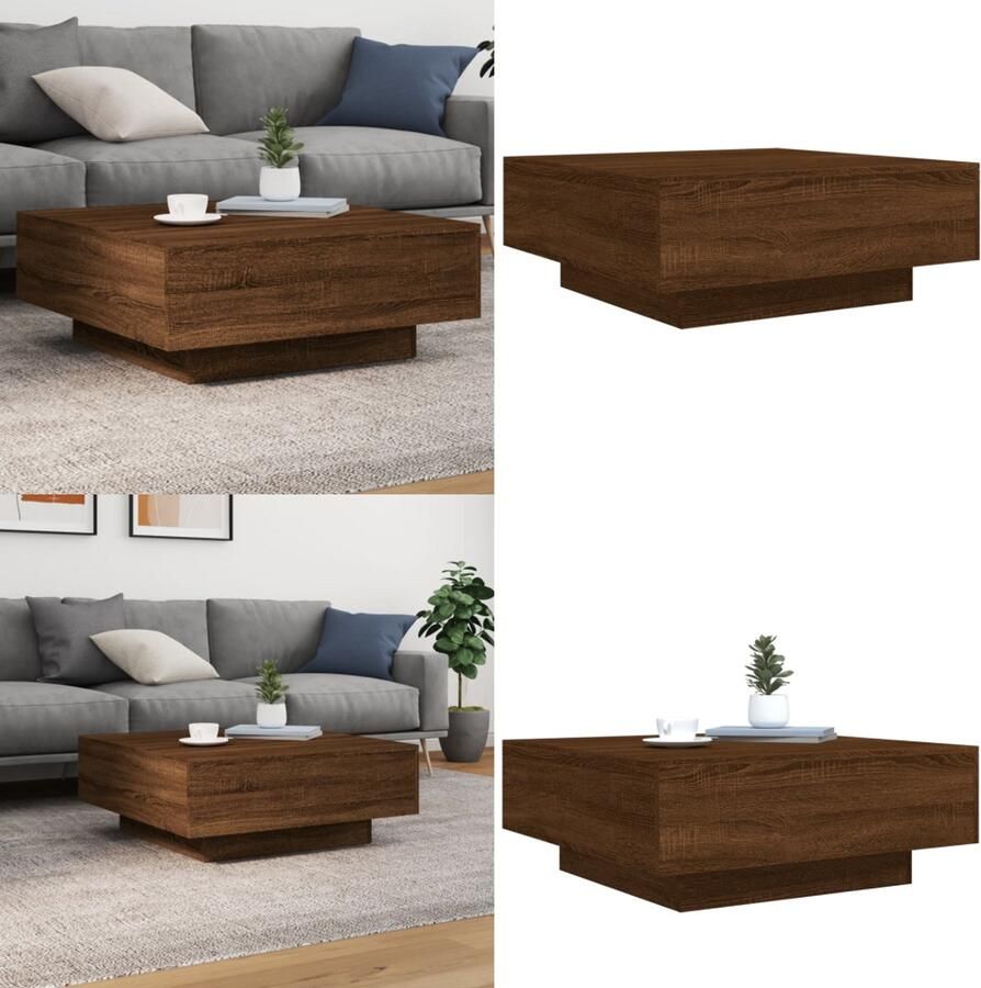 VidaXL Salontafel 80x80x31 cm bewerkt hout bruin eikenkleur Salontafel Salontafels Bijzettafel Banktafel