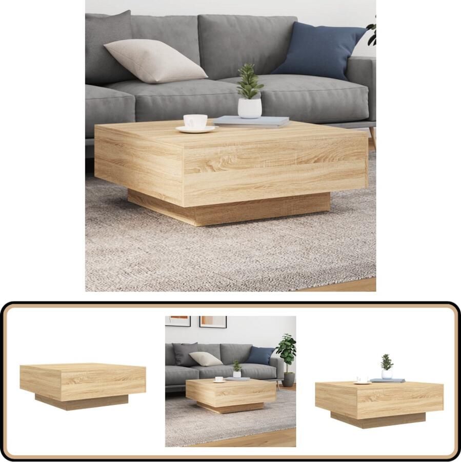The Living Store Salontafel 80x80x31 cm spaanplaat sonoma eikenkleurig Salontafel Houten Salontafel Eiken Salontafel Tv Tafeltje Bijzettafel - Foto 2
