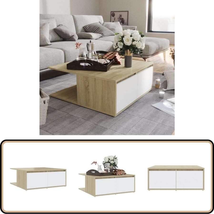 VidaXL Salontafel 80x80x31 cm Wit en Sonoma Eiken Salontafel Koffietafel Woonkamertafel Houten Salontafel Witte Salontafel