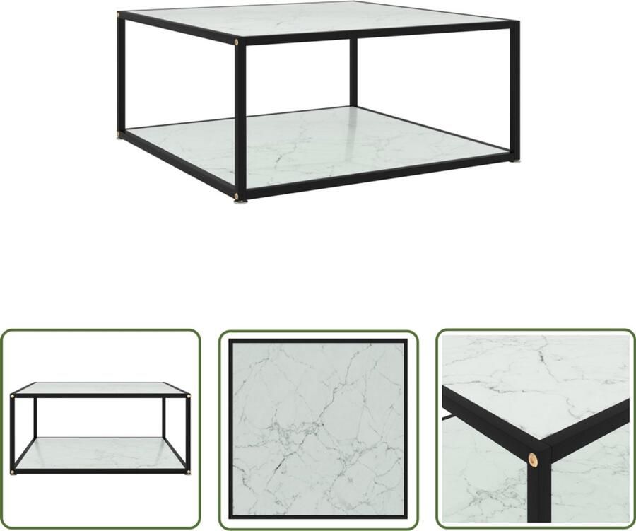 VidaXL Salontafel 80x80x35 cm Wit Geh. Glas Salontafel Twee Niveaus Houten Tafel Glazen Tafel Wit Meubilair