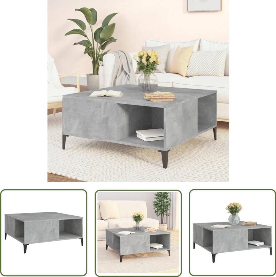 VidaXL Salontafel 80x80x36 5 cm Betongrijs Salontafel Beton Grijs Houten Salontafel Bijzettafel Woonkamer Meubilair