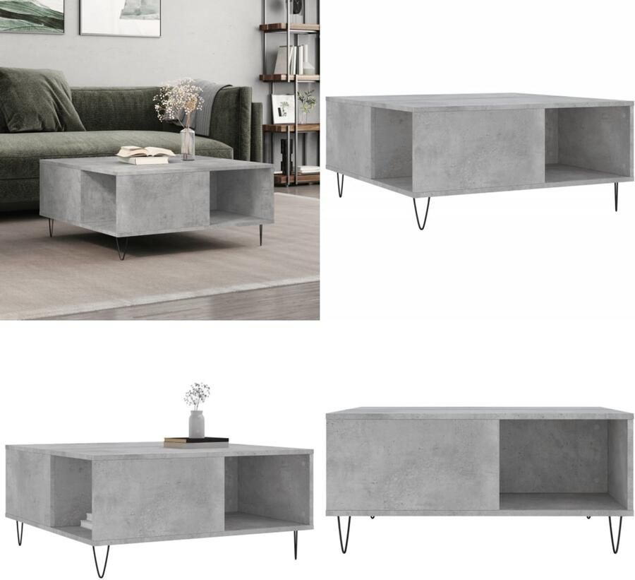 VidaXL Salontafel 80x80x36 5 cm bewerkt hout betongrijs Salontafel Salontafels Bijzettafel Banktafel