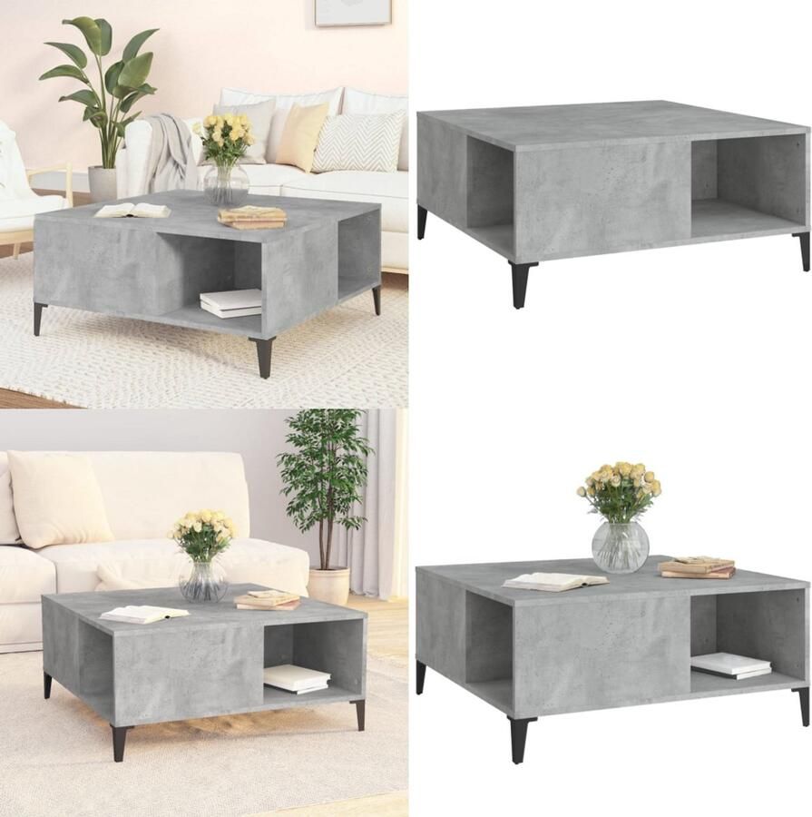 VidaXL Salontafel 80x80x36 5 cm bewerkt hout betongrijs Salontafel Salontafels Tafel Bijzettafel