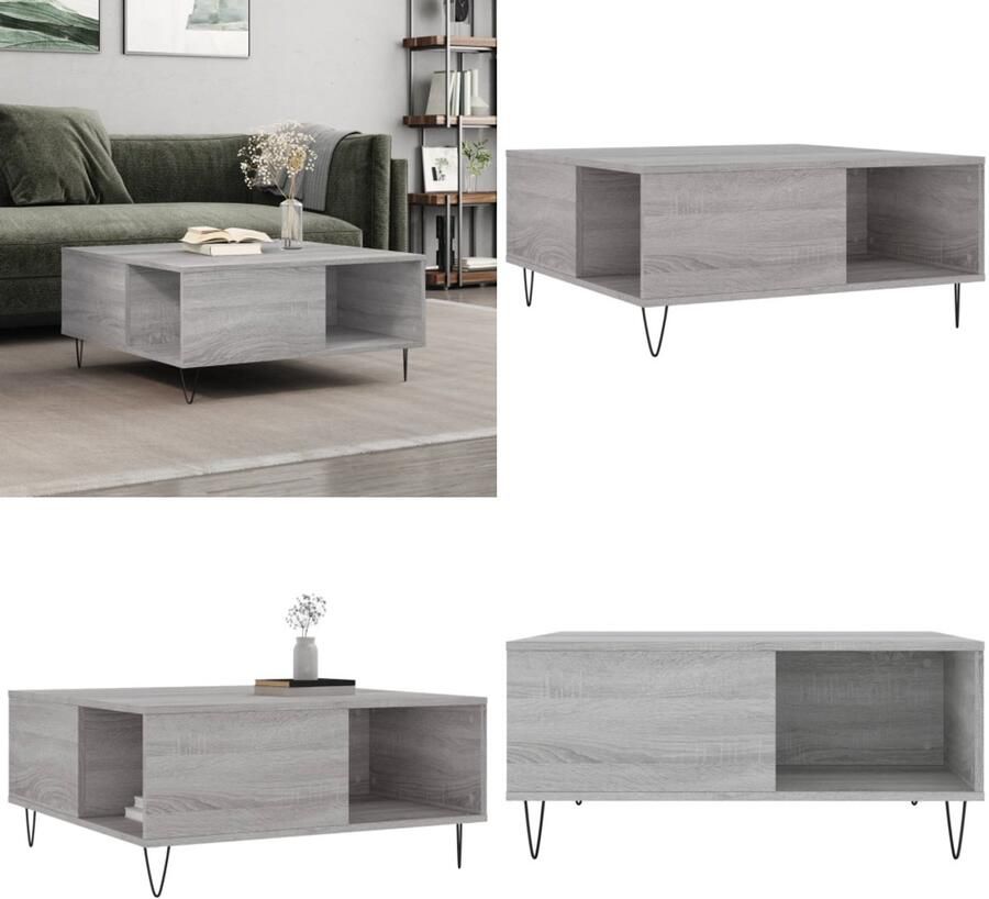 VidaXL Salontafel 80x80x36 5 cm bewerkt hout grijs sonoma eikenkleurig Salontafel Salontafels Bijzettafel Banktafel