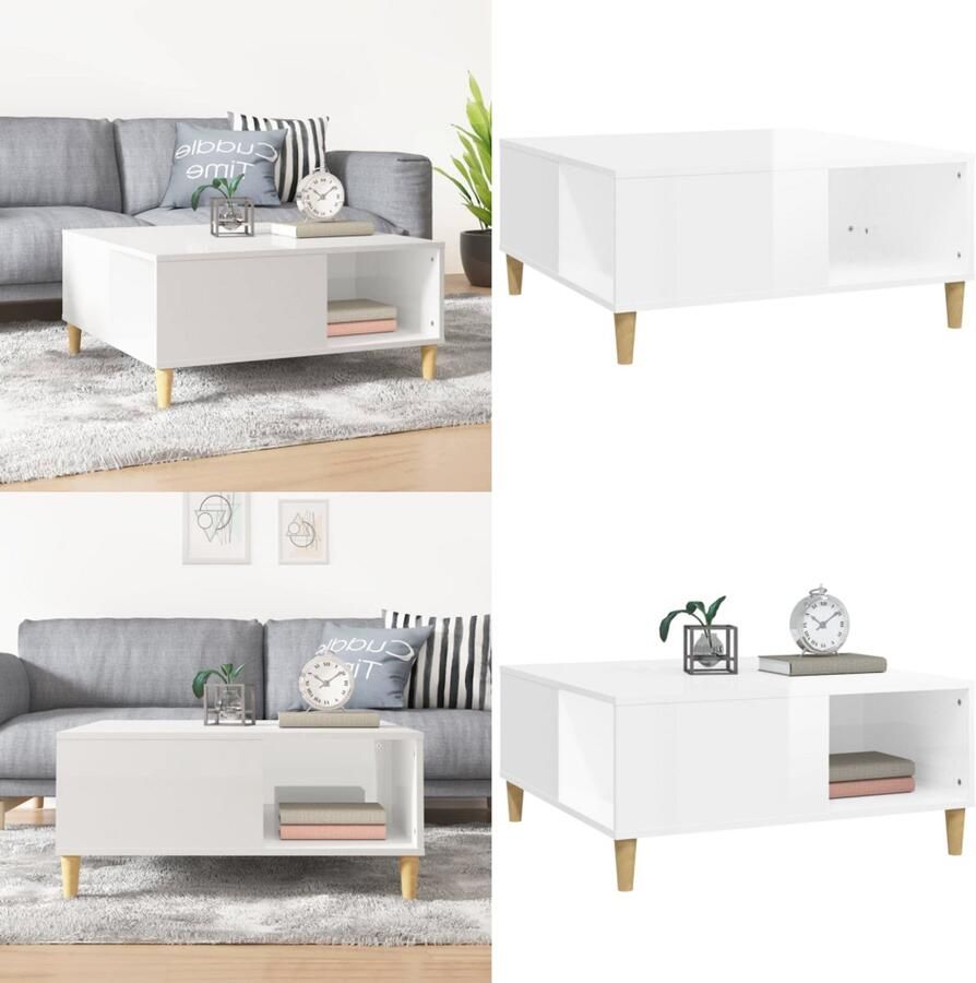 VidaXL Salontafel 80x80x36 5 cm bewerkt hout hoogglans wit Salontafel Salontafels Tafel Bijzettafel - Foto 2
