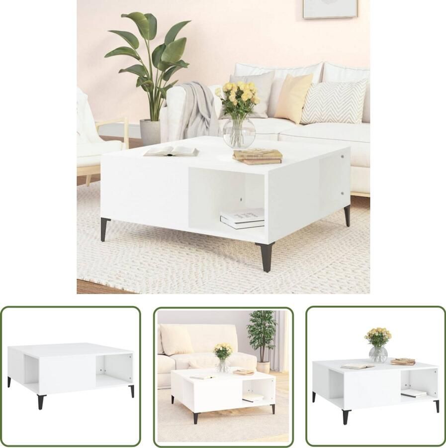 VidaXL Salontafel 80x80x36 5 cm Bewerkt hout Wit Salontafel Bijzettafel Houten Salontafel Witte Salontafel Moderne Salontafel - Foto 2