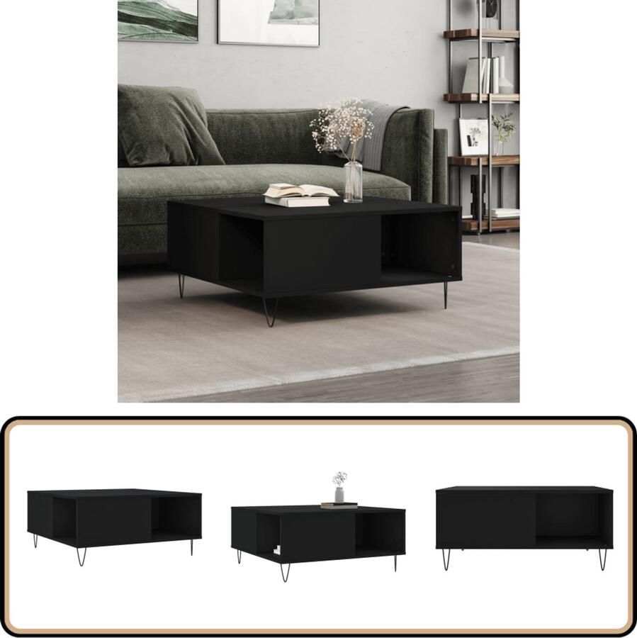 VidaXL Salontafel 80x80x36 5 cm Bewerkt hout Zwart Salontafel Zwarte Salontafel Bijzettafel Houten Salontafel Modern Design