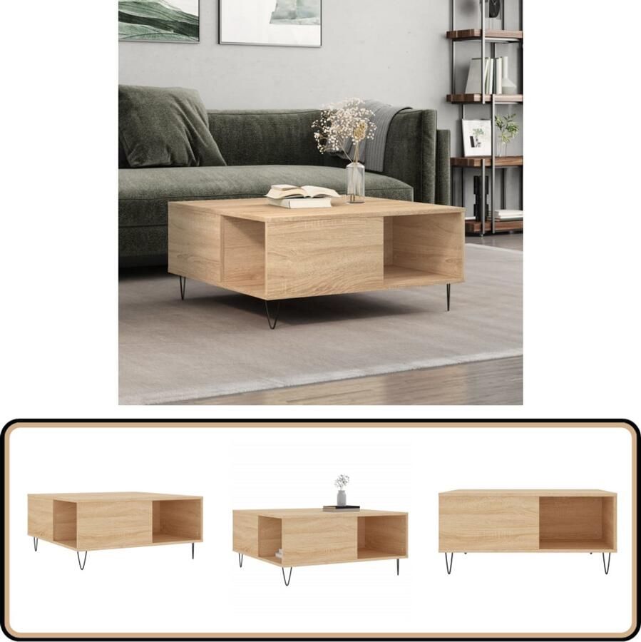 VidaXL Salontafel 80x80x36 5 cm Sonoma Eiken Salontafel Bijzettafel Houten Salontafel Design Salontafel Bruin - Foto 2