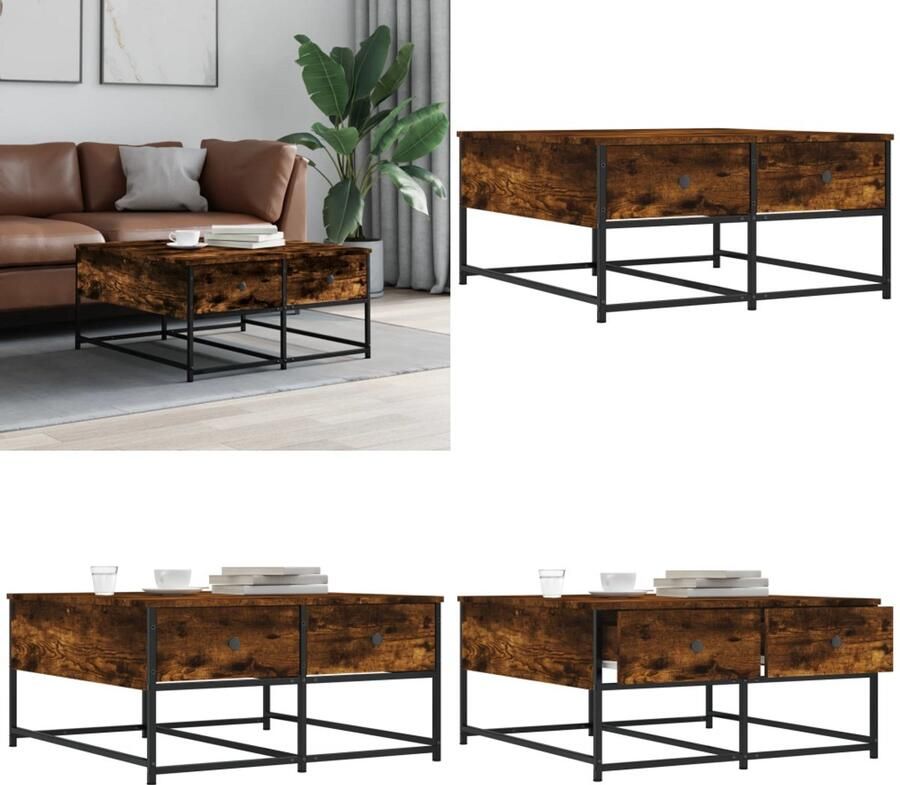 VidaXL Salontafel 80x80x40 cm bewerkt hout gerookt eikenkleurig Salontafel Salontafels Bijzettafel Banktafel