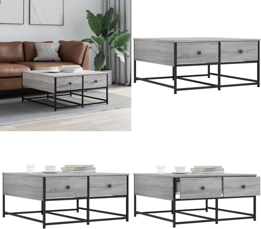 VidaXL Salontafel 80x80x40 cm bewerkt hout grijs sonoma eikenkleurig Salontafel Salontafels Bijzettafel Banktafel
