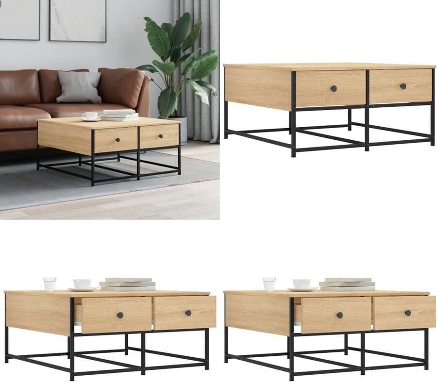 VidaXL Salontafel 80x80x40 cm bewerkt hout sonoma eikenkleurig Salontafel Salontafels Bijzettafel Banktafel