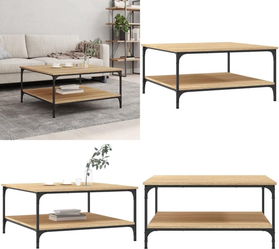 VidaXL Salontafel 80x80x40 cm bewerkt hout sonoma eikenkleurig Salontafel Salontafels Bijzettafel Banktafel