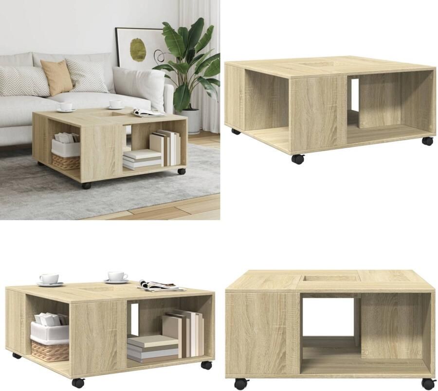 VidaXL Salontafel 80x80x40 cm bewerkt hout sonoma eikenkleurig Salontafel Salontafels Bijzettafel Banktafel