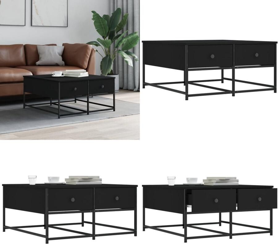 VidaXL Salontafel 80x80x40 cm bewerkt hout zwart Salontafel Salontafels Bijzettafel Banktafel