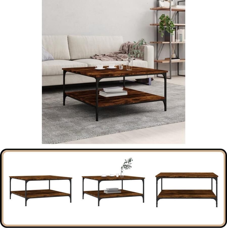 VidaXL Salontafel 80x80x40 cm Gerookt Eiken Salontafel Houten Salontafel Met Vakken Bruine Salontafel Eiken Salontafel